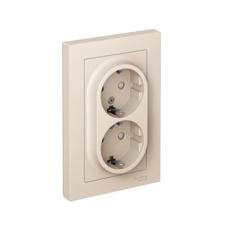Розетка 2-м СП AtlasDesign 16А IP20 с заземл. защ. шторки в сборе беж. SE ATN000226 Systeme Electric