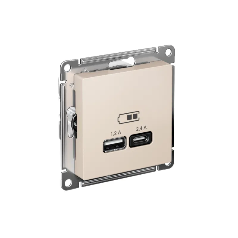 Розетка USB AtlasDesign тип A+C 5В/2.4А 2х5В/1.2А механизм беж. SE ATN000239 Systeme Electric