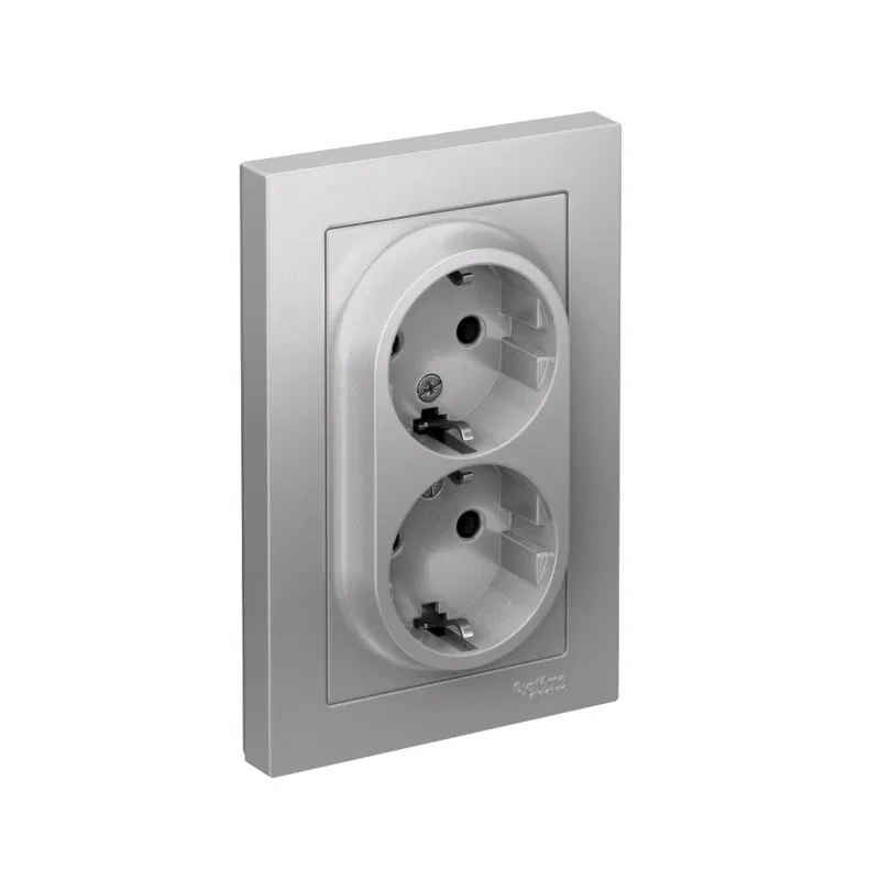 Розетка 2-м СП AtlasDesign 16А IP20 с заземл. в сборе алюм. SE ATN000324 Systeme Electric
