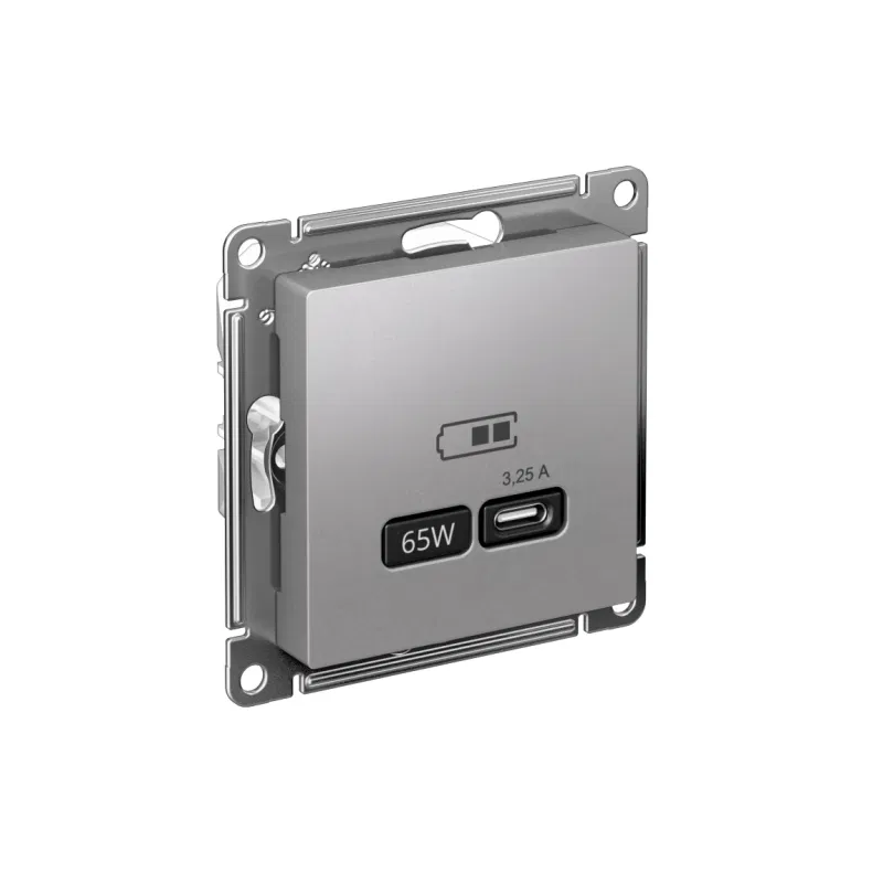 Розетка USB AtlasDesign тип C 65Вт QC PD высокоскор. ЗУ механизм алюм. SE ATN000327 Systeme Electric