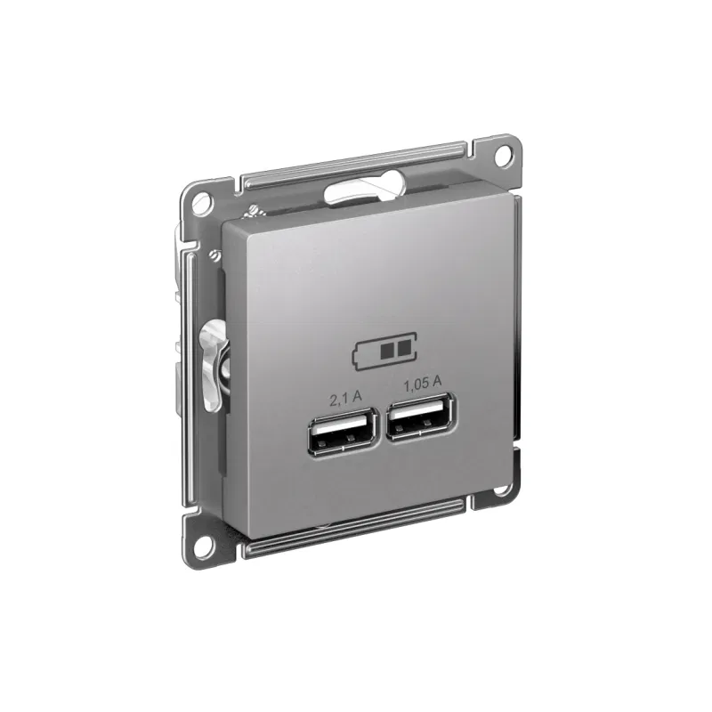 Розетка USB AtlasDesign тип A+A 5В 1х2.1А 2х1.05А механизм алюм. SE ATN000333 Systeme Electric