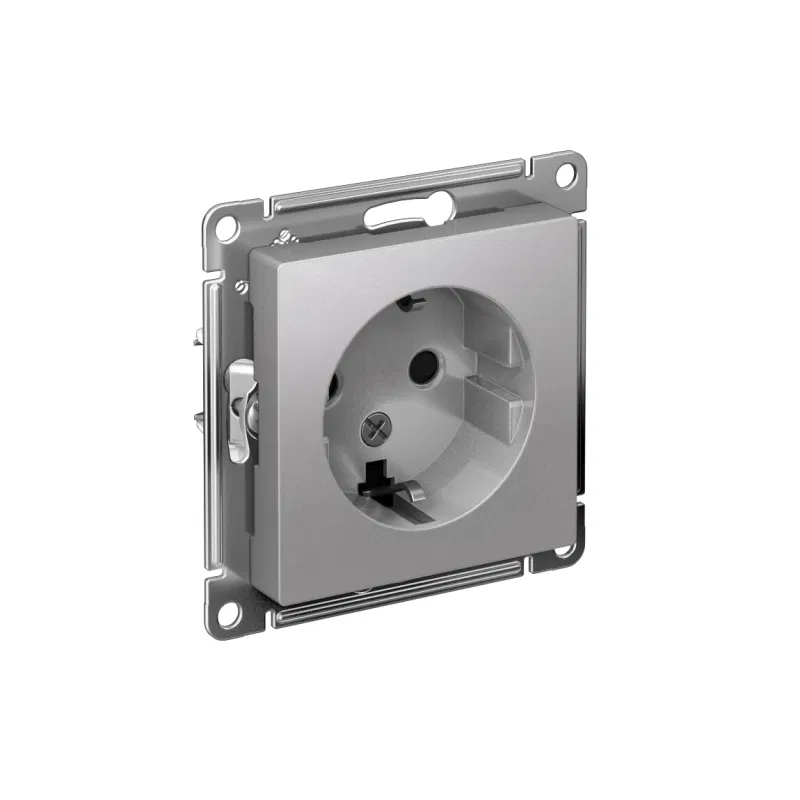 Розетка 1-м СП AtlasDesign 16А IP20 с заземл. защ. шторки механизм алюм. SE ATN000345 Systeme Electric