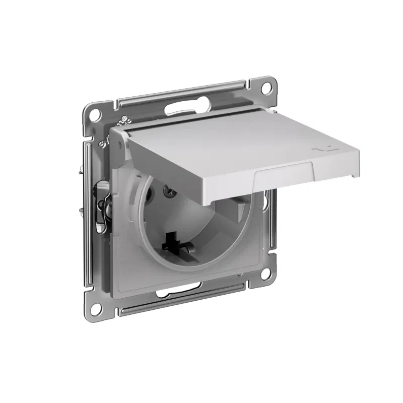 Розетка AtlasDesign 16А IP20 с заземл. защ. шторки с крышкой быстрозажим. клем. механизм алюм. SE ATN000346S Systeme Electric