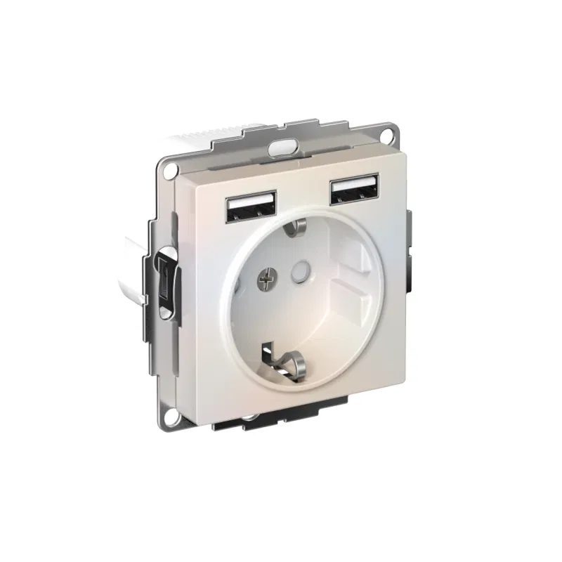 Розетка 1-м СП AtlasDesign 16А IP20 с 2-мя заряд. устройствами USB тип A+A 5В/2.4А 2х5В/1.2А механизм жемчуж. SE ATN000430 Systeme Electric