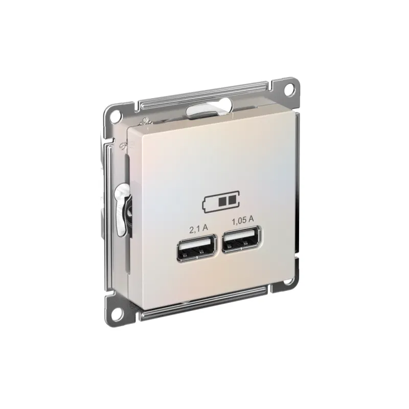 Розетка USB AtlasDesign тип A+A 5В 1х2.1А 2х1.05А механизм жемчуж. SE ATN000433 Systeme Electric