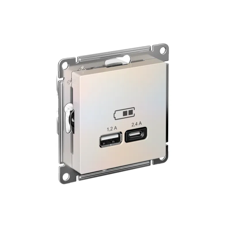 Розетка USB AtlasDesign тип A+C 5В/2.4А 2х5В/1.2А механизм жемчуж. SE ATN000439 Systeme Electric