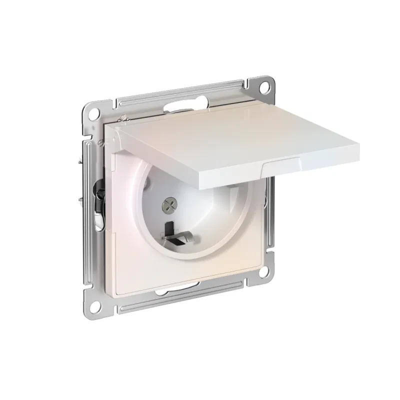 Розетка 1-м СП AtlasDesign 16А IP20 с заземл. защ. шторки с крышкой механизм жемчуж. SE ATN000446 Systeme Electric