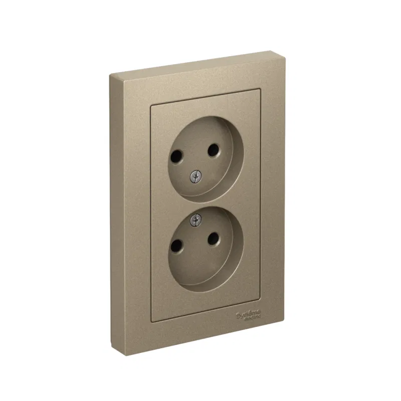 Розетка 2-м СП AtlasDesign 16А IP20 без заземл. в сборе шампань SE ATN000520 Systeme Electric