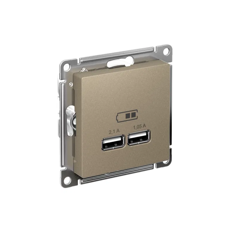 ATLASDESIGN USB 插座 A+A, 5V/2.1 A, 2x5V/1.05 A, 模块, 香槟色