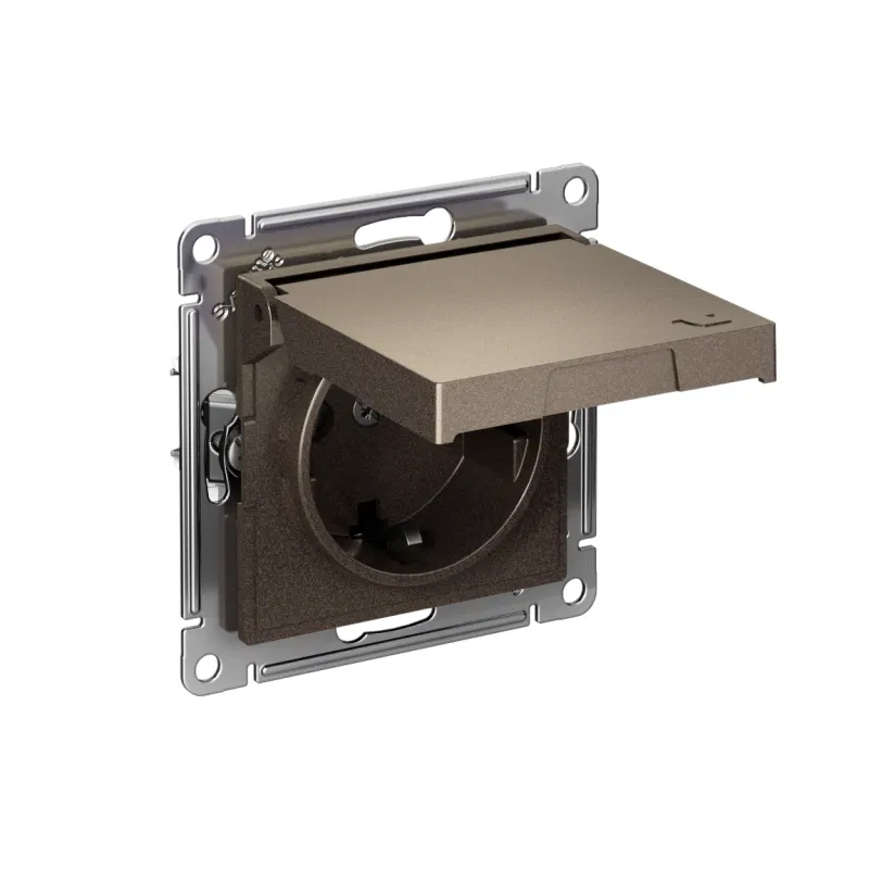 Розетка AtlasDesign 16А IP20 с заземл. защ. шторки с крышкой быстрозажим. клем. механизм мокко SE ATN000646S Systeme Electric
