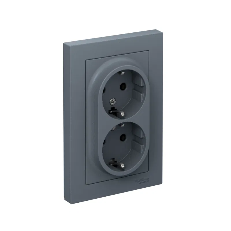 Розетка 2-м СП AtlasDesign 16А IP20 с заземл. в сборе грифель SE ATN000724 Systeme Electric