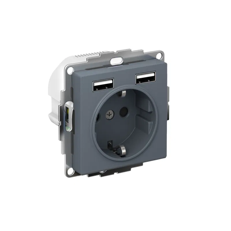 Розетка 1-м СП AtlasDesign 16А IP20 с 2-мя заряд. устройствами USB тип A+A 5В/2.4А 2х5В/1.2А механизм грифель SE ATN000730 Systeme Electric