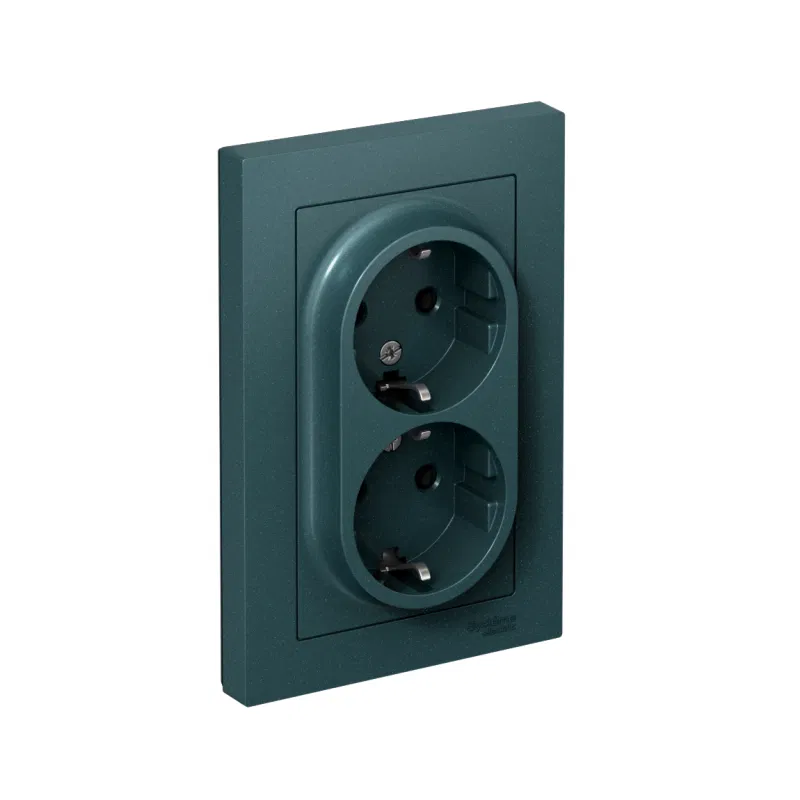 Розетка 2-м СП AtlasDesign 16А IP20 с заземл. в сборе изумруд SE ATN000824 Systeme Electric