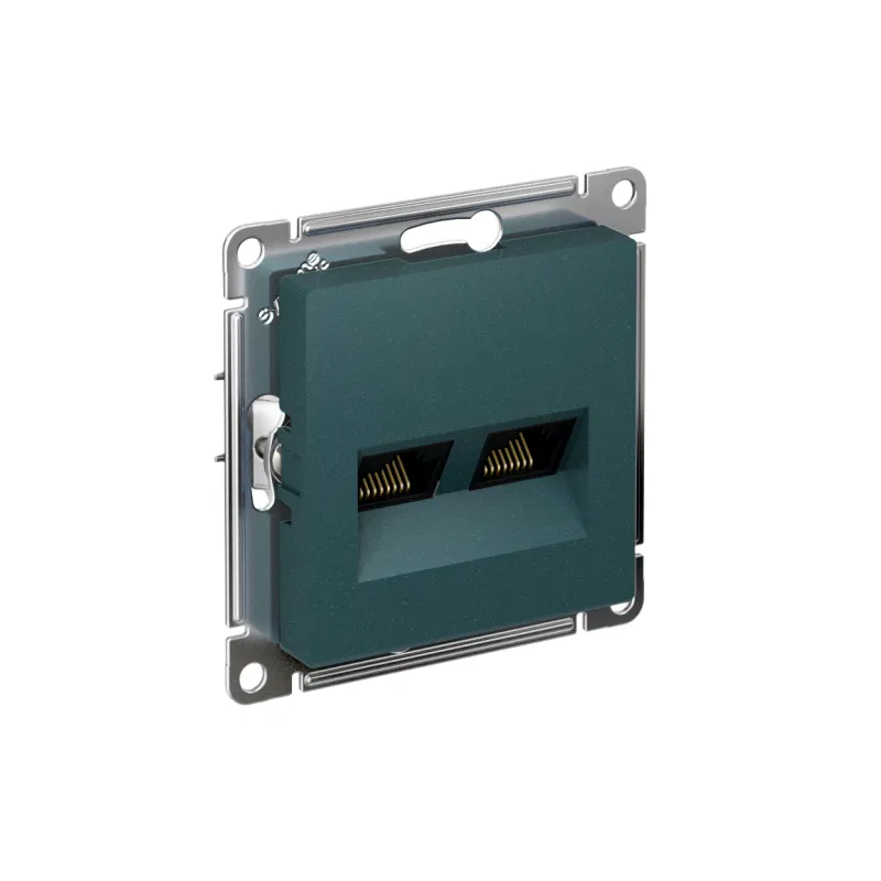 ATLASDESIGN DUAL COMPUTER SOCKET RJ45+RJ45, cat.5E, mechanism, EMERALD