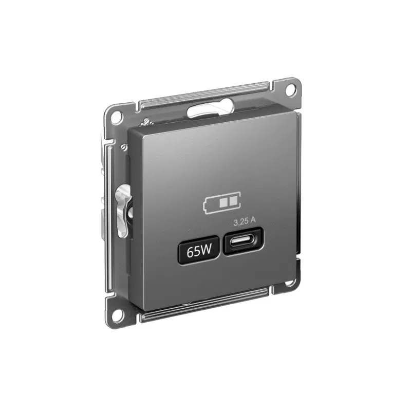 Розетка USB AtlasDesign тип C 65Вт QC PD высокоскор. ЗУ механизм сталь SE ATN000927 Systeme Electric