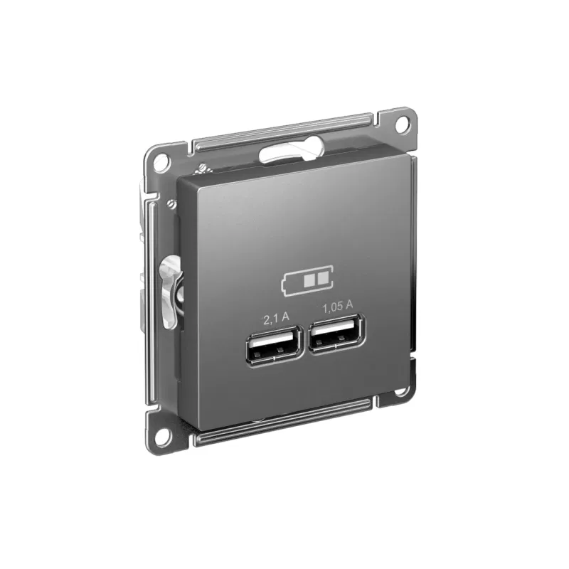ATLASDESIGN USB РОЗЕТКА A+A, 5В/2,1 А, 2х5В/1,05 А, механизм, СТАЛЬ