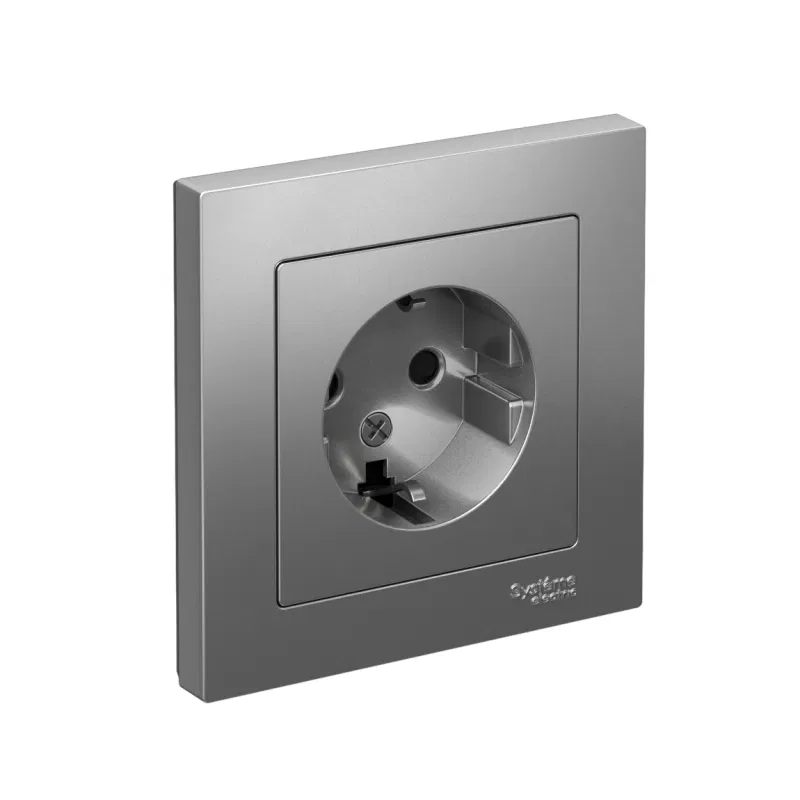 AtlasDesign 1-位插座 16A IP20 带接地保护盖 钢色 SE ATN000944 Systeme Electric