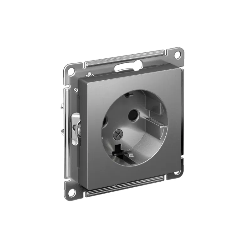 Розетка 1-м СП AtlasDesign 16А IP20 с заземл. защ. шторки механизм сталь SE ATN000945 Systeme Electric