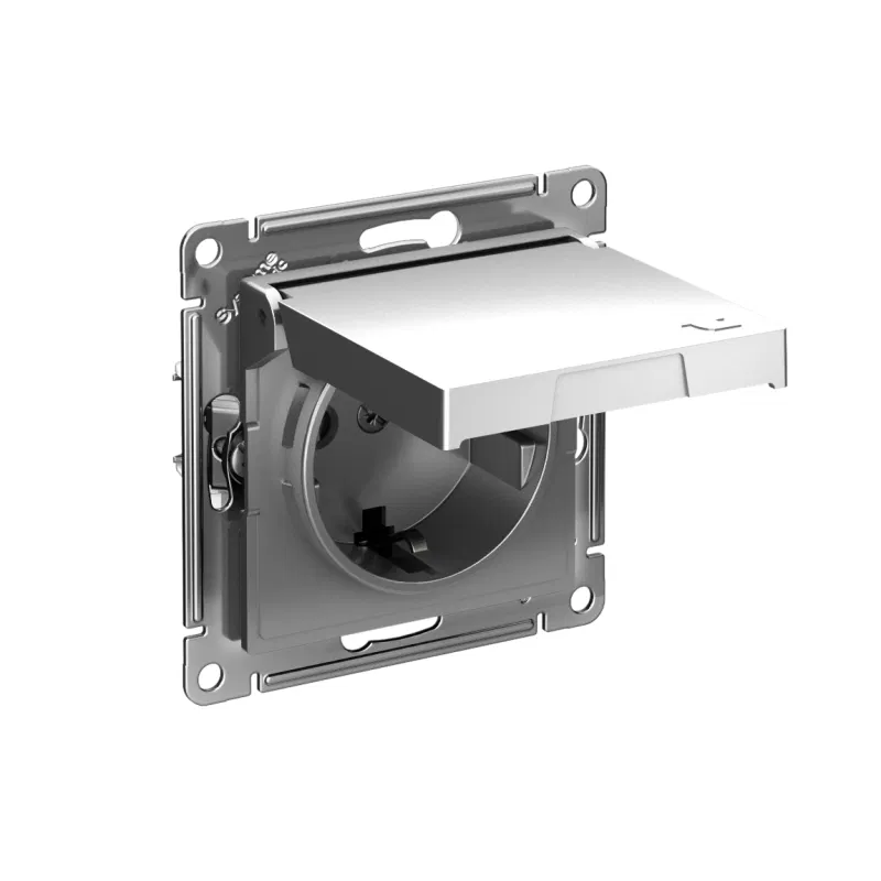 Розетка AtlasDesign 16А IP20 с заземл. защ. шторки с крышкой быстрозажим. клем. механизм сталь SE ATN000946S Systeme Electric
