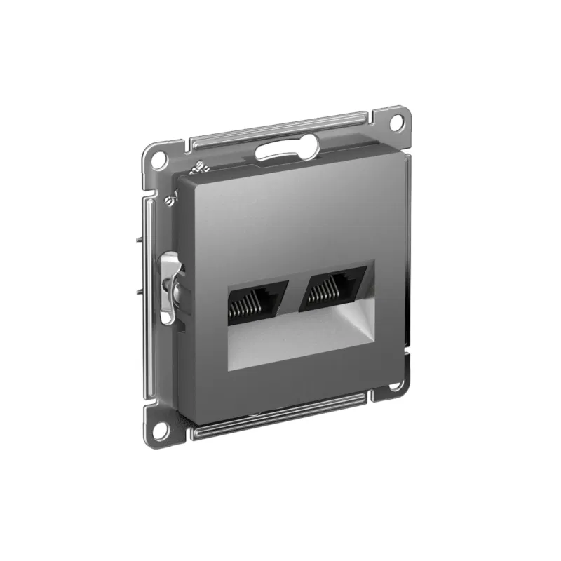 Розетка компьютерная 2-м AtlasDesign RJ45 кат.5E механизм сталь SE ATN000985 Systeme Electric