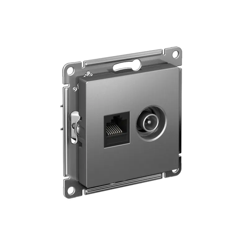 ATLASDESIGN DOUBLE SOCKET TV + computer RJ45, cat. 5E, STEEL