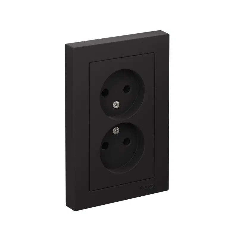 Розетка 2-м СП AtlasDesign 16А IP20 без заземл. в сборе карбон SE ATN001020 Systeme Electric