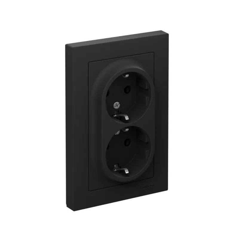 Розетка 2-м СП AtlasDesign 16А IP20 с заземл. в сборе карбон SE ATN001024 Systeme Electric