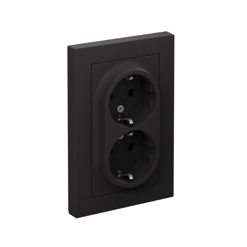 Розетка 2-м СП AtlasDesign 16А IP20 с заземл. защ. шторки в сборе карбон SE ATN001026 Systeme Electric