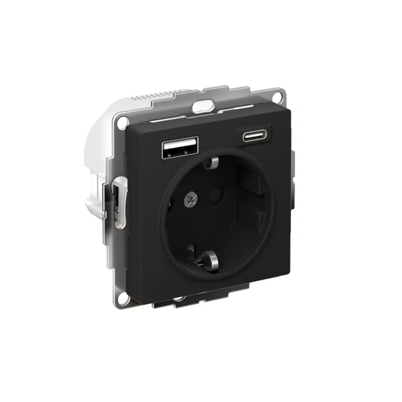 Розетка AtlasDesign 16А с 2-мя заряд. устройствами USB тип A+C 5В/2.4А 2х5В/1.2А механизм карбон SE ATN001032 Systeme Electric