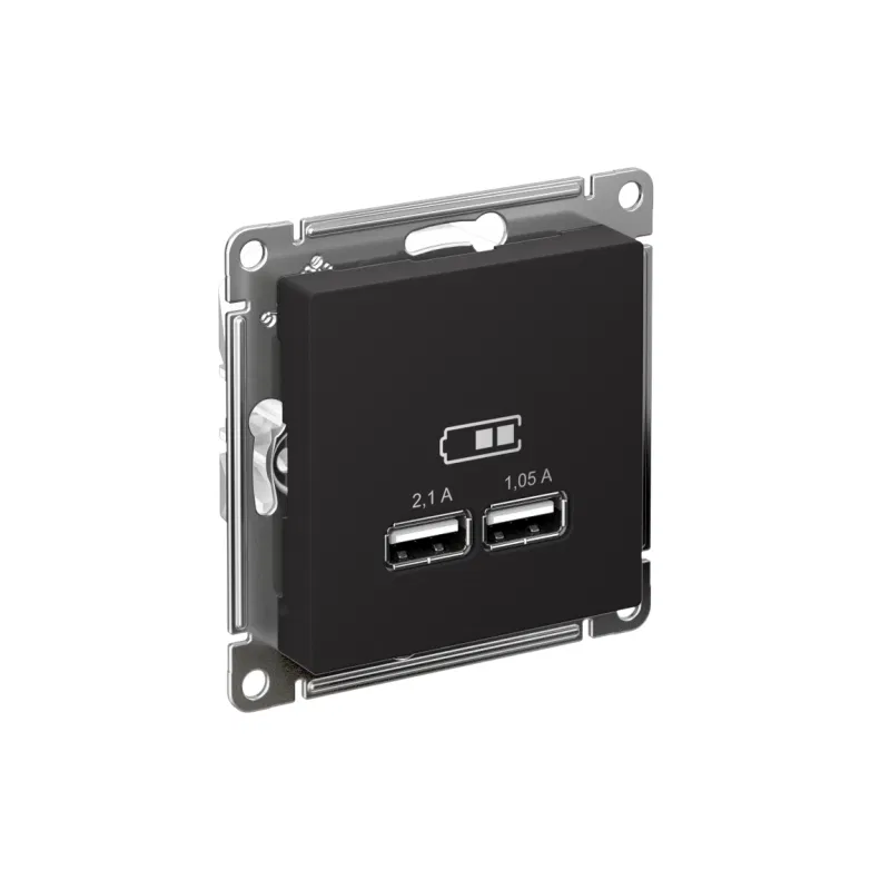 Розетка USB AtlasDesign тип A+A 5В 1х2.1А 2х1.05А механизм карбон SE ATN001033 Systeme Electric