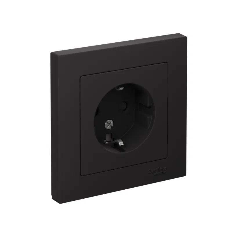 Розетка 1-м СП AtlasDesign 16А IP20 с заземл. защ. шторки в сборе карбон SE ATN001044 Systeme Electric