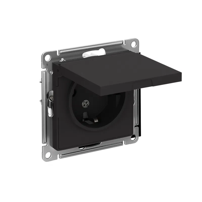 Розетка 1-м СП AtlasDesign 16А IP20 с заземл. защ. шторки с крышкой механизм карбон SE ATN001046 Systeme Electric