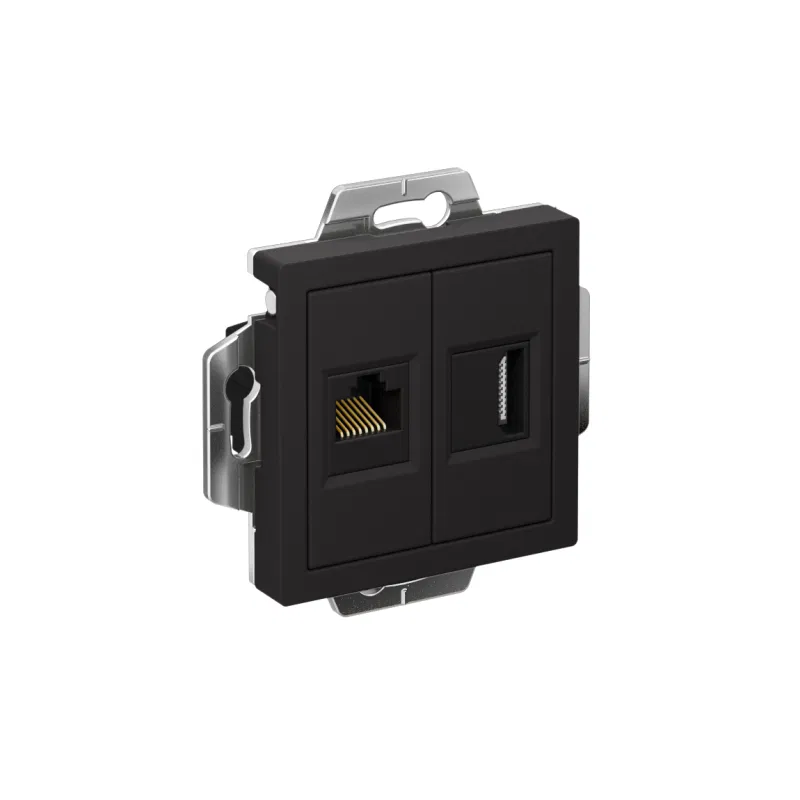 Розетка 2-м СП AtlasDesign HDMI + RJ45 кат.5E механизм карбон SE ATN001082 Systeme Electric