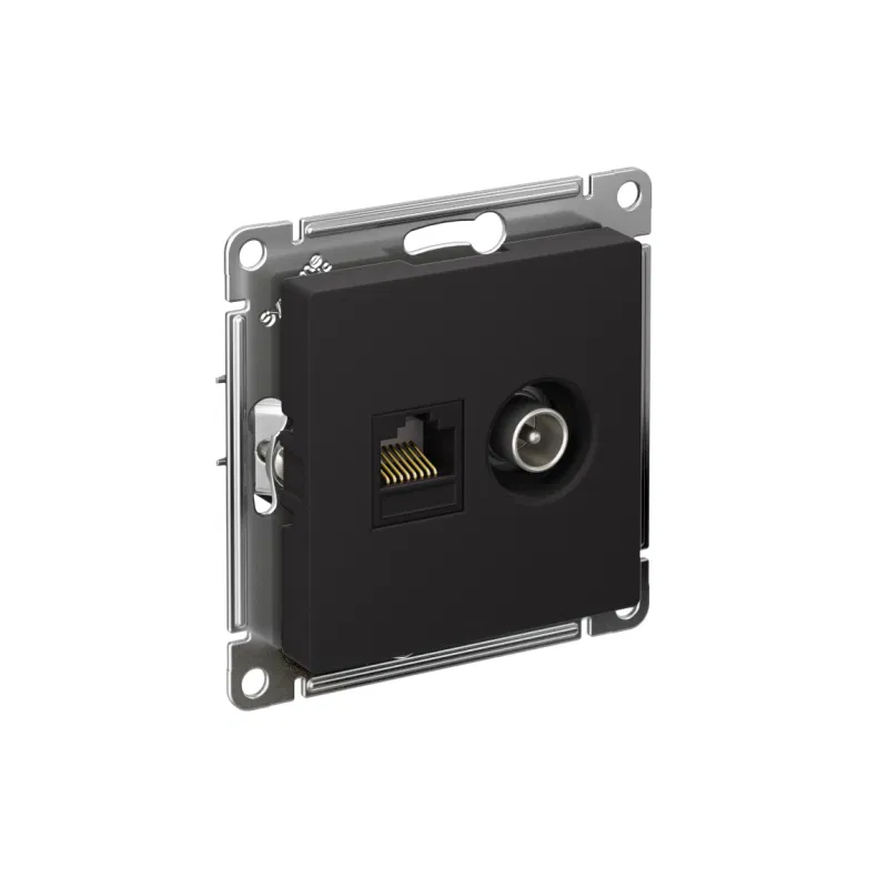 Розетка компьютерная + телевизионная 2-м СП AtlasDesign RJ45 кат.5E + TV механизм карбон SE ATN001089 Systeme Electric