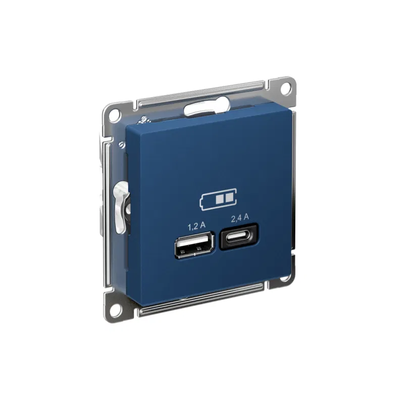 Розетка USB AtlasDesign тип A+C 5В/2.4А 2х5В/1.2А механизм аквамарин SE ATN001139 Systeme Electric