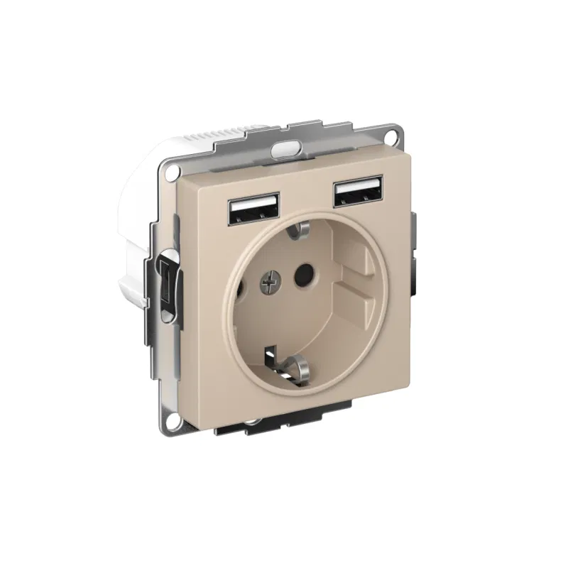 Розетка AtlasDesign 16А с 2-мя заряд. устройствами USB тип A+A 5В/2.4А 2х5В/1.2А механизм песочн. SE ATN001230 Systeme Electric