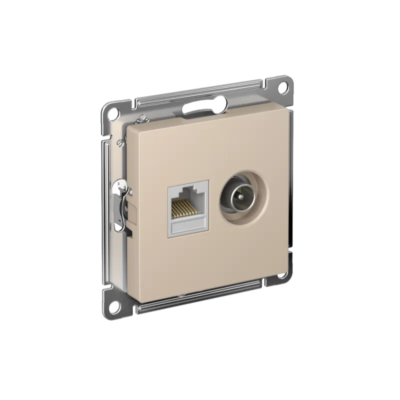 Computer + TV socket 2-gang AtlasDesign RJ45 cat.5E + TV mechanism sand SE ATN001289