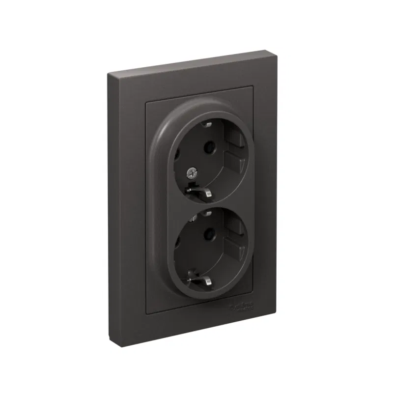 Розетка двойная AtlasDesign с заземл. 16А в сборе базальт SE ATN001424 Systeme Electric