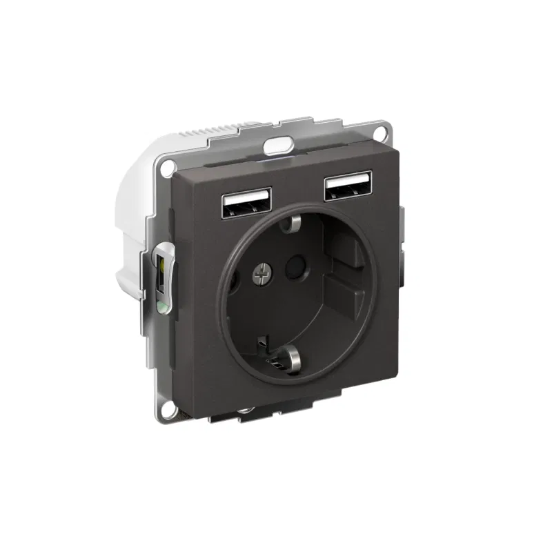 Розетка AtlasDesign 16А с 2-мя заряд. устройствами USB тип A+A 5В/2.4А 2х5В/1.2А механизм базальт SE ATN001430 Systeme Electric