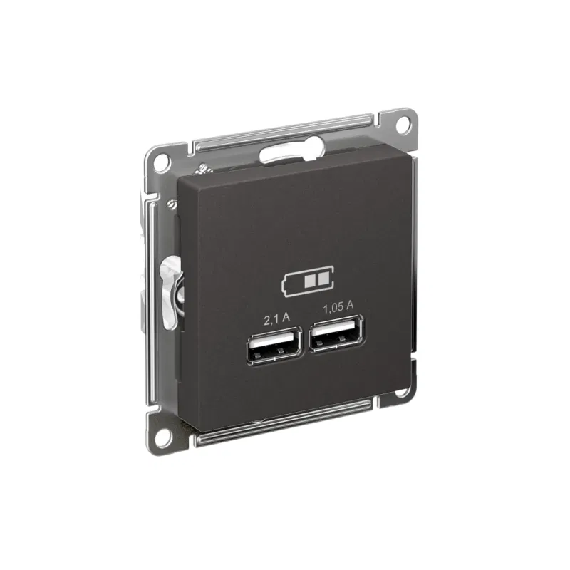 Розетка USB AtlasDesign тип A+A 5В/2.1А 2х5В/1.05А механизм базальт SE ATN001433 Systeme Electric