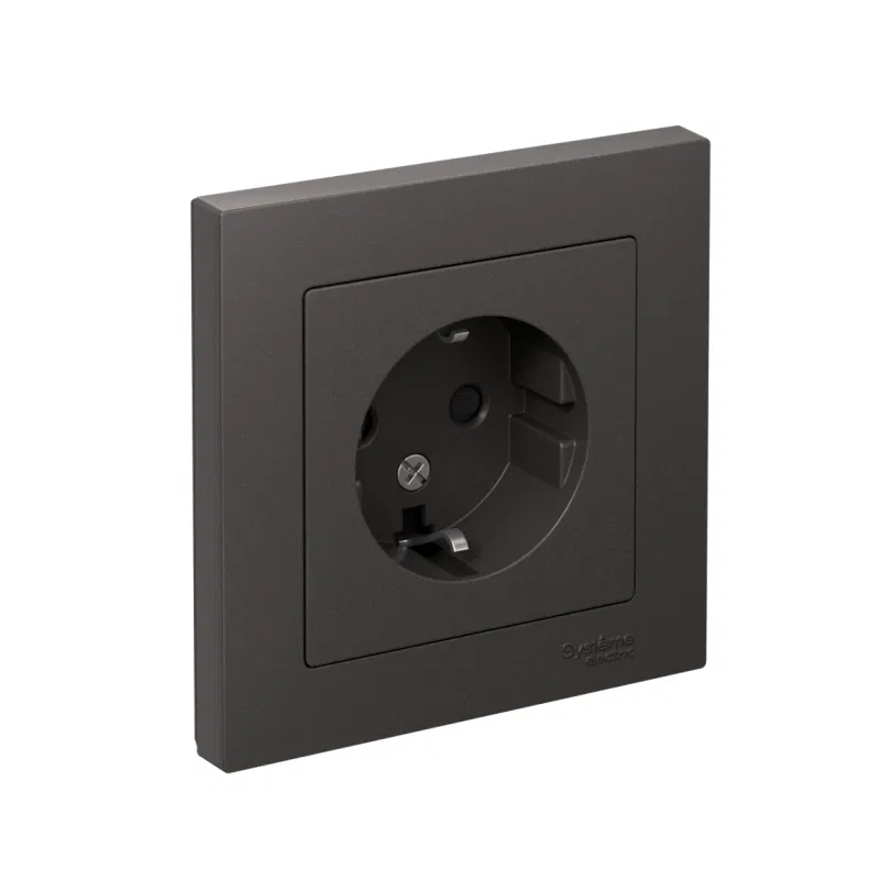 Розетка AtlasDesign с заземл. со шторками 16А в сборе базальт SE ATN001444 Systeme Electric