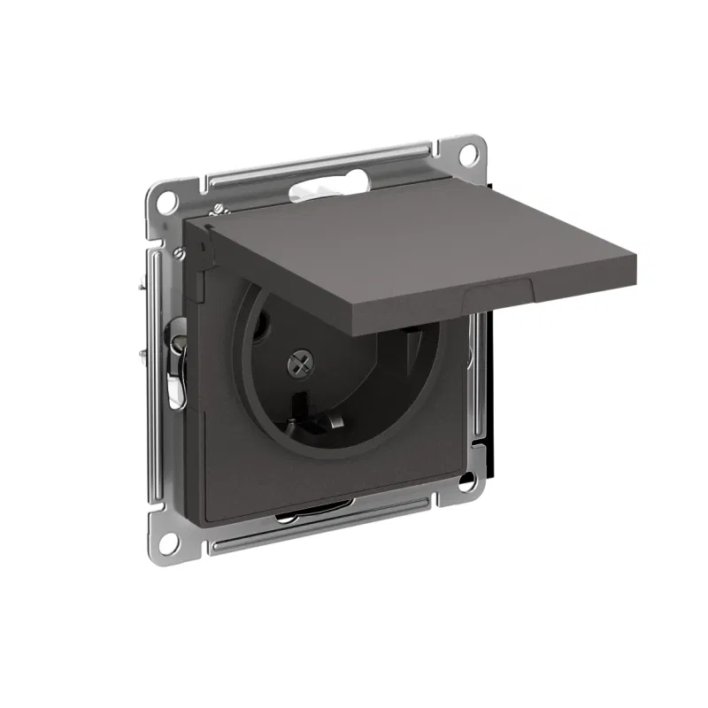 Розетка AtlasDesign 16А IP20 с заземл. защ. шторки с крышкой механизм базальт SE ATN001446 Systeme Electric