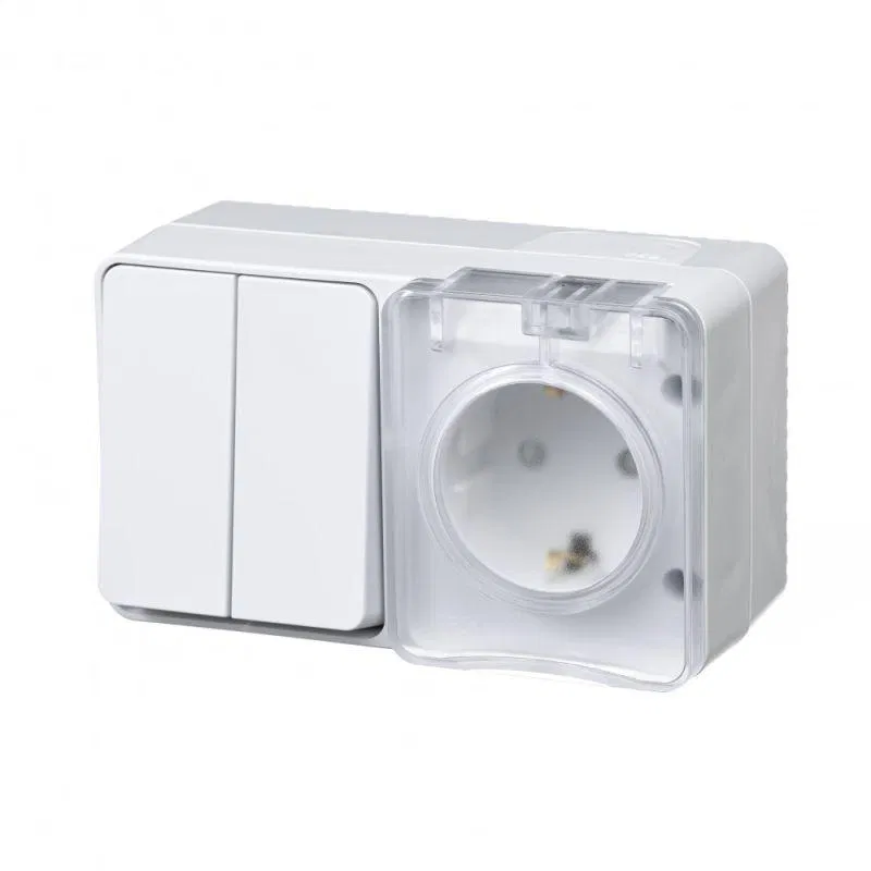 Блок ОП AtlasDesign PROFI IP54 (розетка 1-м 16А заземл. защ. шторки + 2-кл. выключатель 10А) бел. SE ATN540174 Systeme Electric