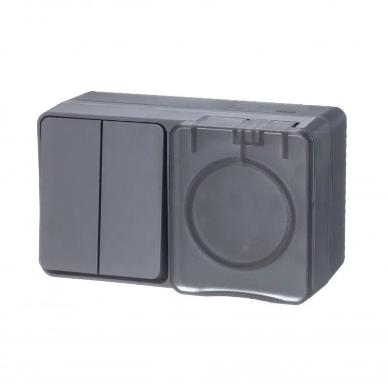 Блок ОП AtlasDesign PROFI IP54 (розетка 1-м 16А заземл. защ. шторки + 2-кл. выключатель 10А) антрацит SE ATN544074 Systeme Electric