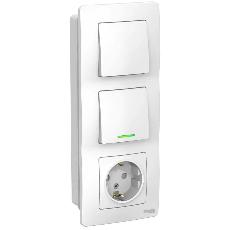 BLANCA S/W BLOCK: SOCKET 16A, 250V + 1-way SWITCH w/ illumination + 1-way SWITCH WHITE