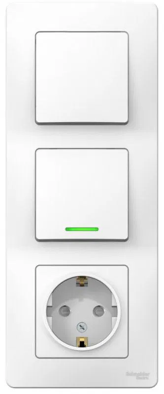 BLANCA S/W BLOCK: SOCKET 16A, 250V + 1-way SWITCH w/ illumination + 1-way SWITCH WHITE