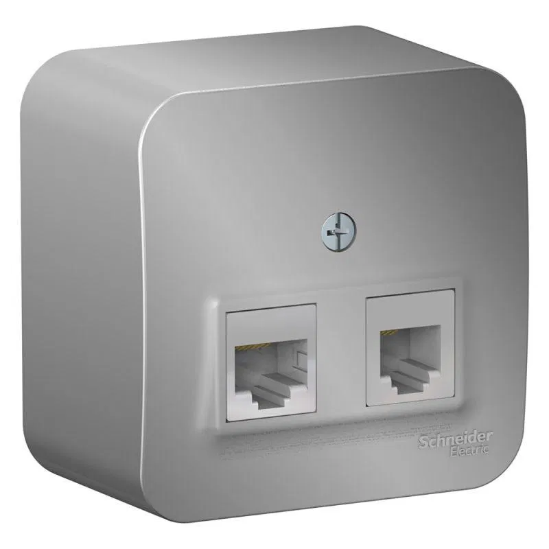 Розетка компьютерная + телефонная 2-м ОП Blanca RJ45 кат.5E + RJ11 с изолир. пластиной алюм. SE BLNIA045113 Systeme Electric