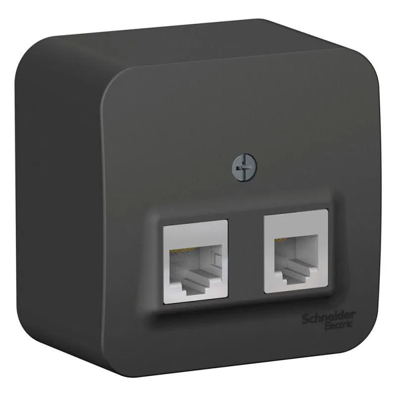 Розетка компьютерная + телефонная 2-м ОП Blanca RJ45 кат.5E + RJ11 с изолир. пластиной антрацит SE BLNIA045116 Systeme Electric