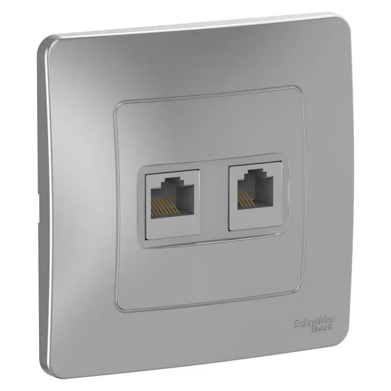 Розетка компьютерная + телефонная 2-м СП Blanca RJ45 кат.5E + RJ11 алюм. SE BLNIS045113 Systeme Electric