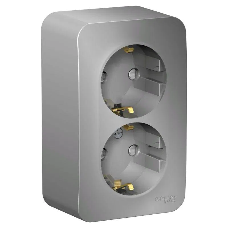 BLANCA Double socket with grounding and shutters, INSUL.PLATE, 16A, 250V, ALUMINIUM